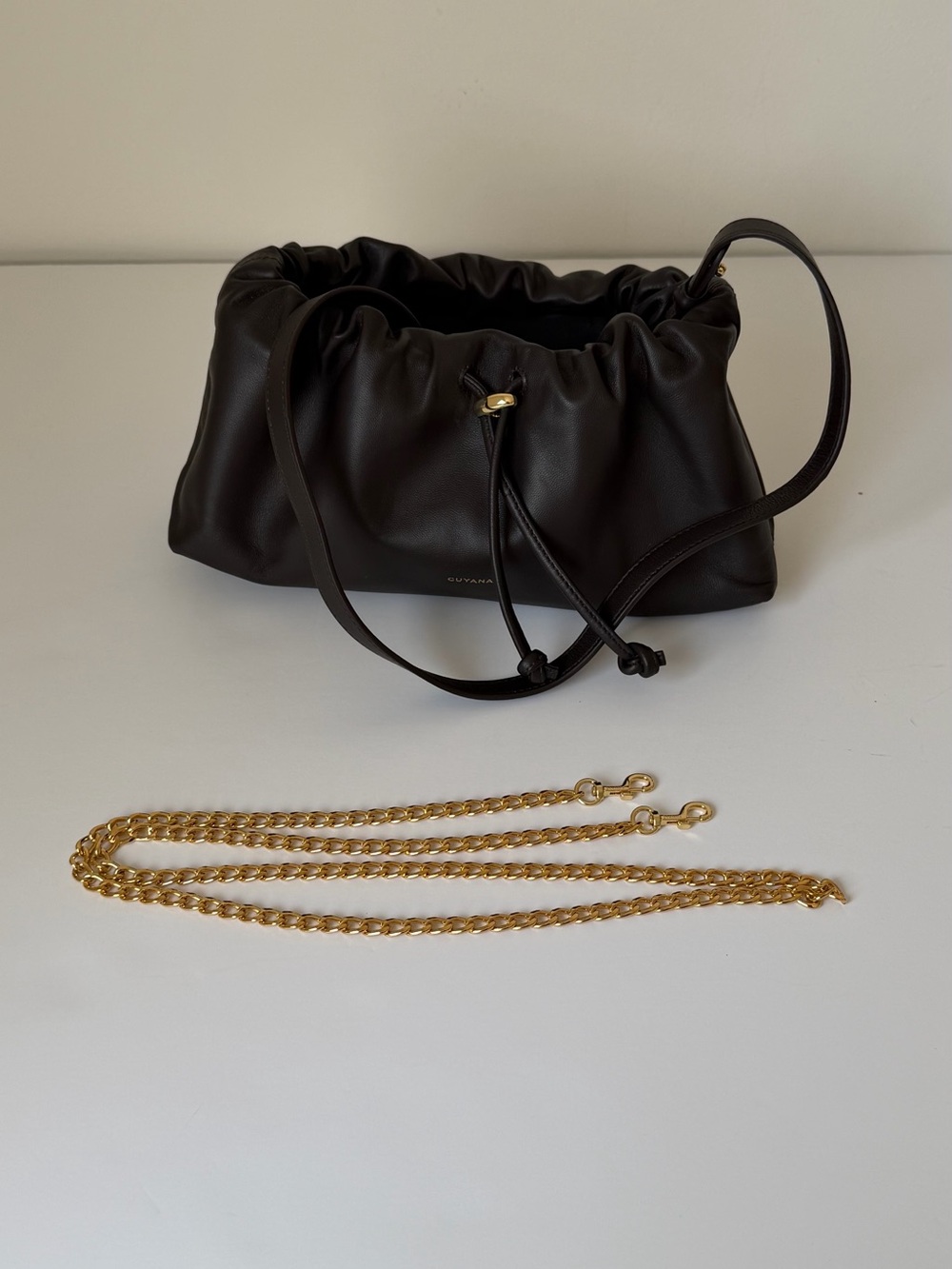 Cuyana Drawstring Brown Leather Bag - mini dia bag - Picture 7 of 15